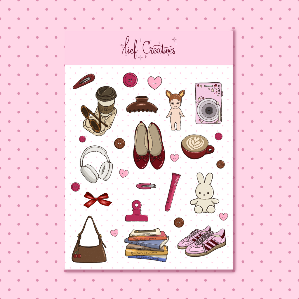 Cherry trinkets A5 sticker sheet