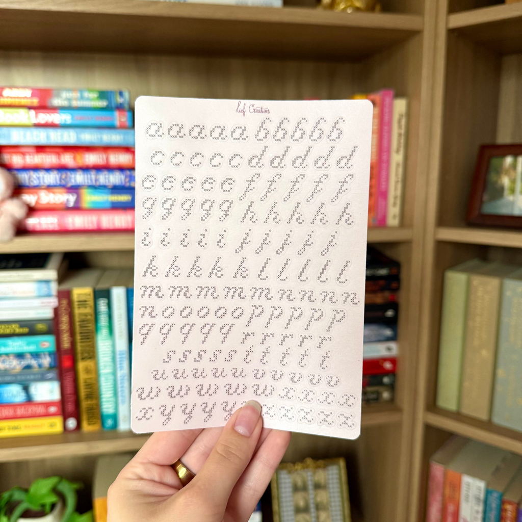 Cross stitch letter stickers
