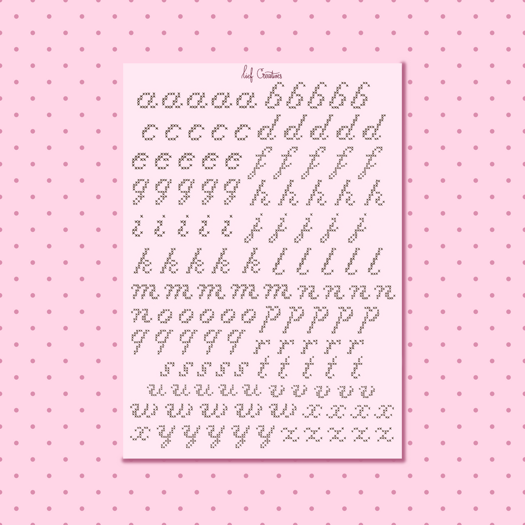 Cross stitch letter stickers