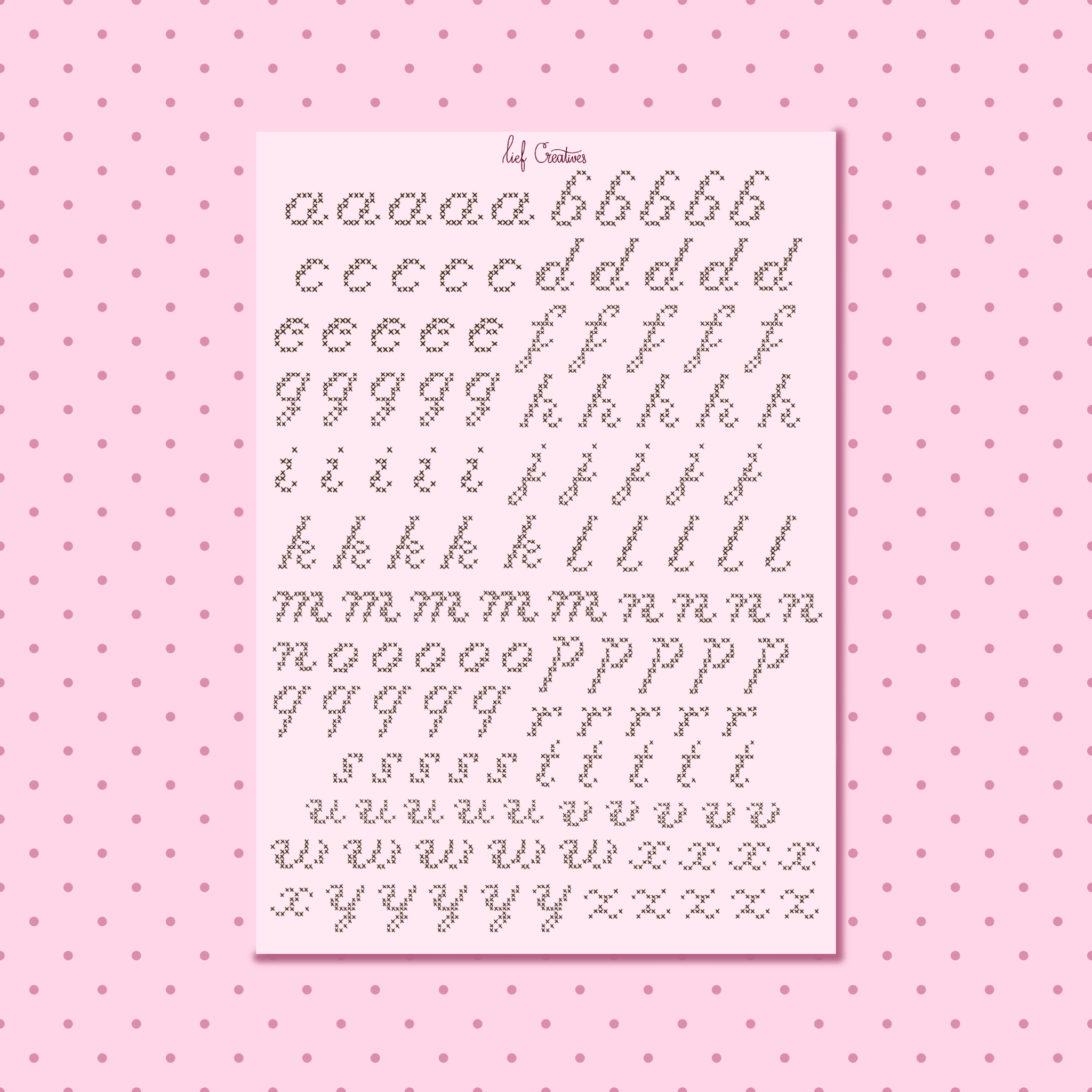 Cross stitch letter stickers