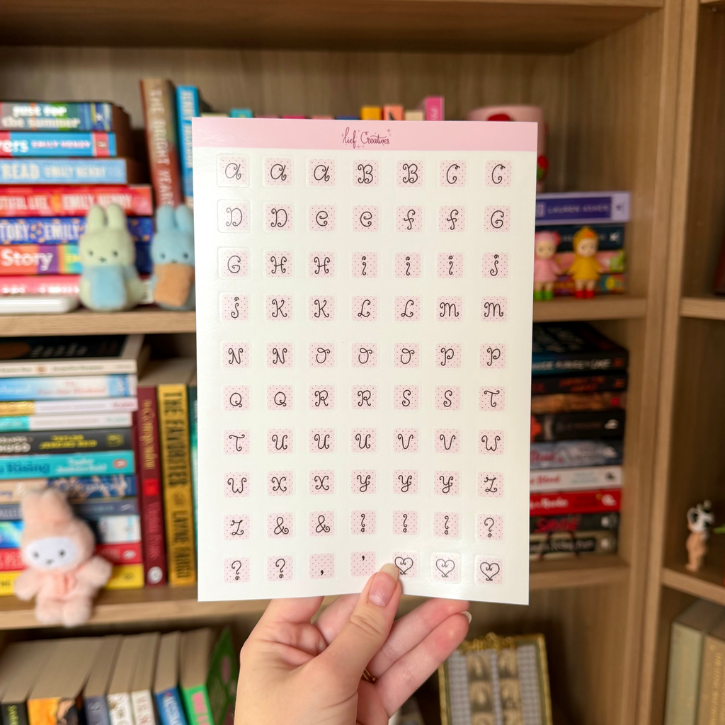Pink polkadots letters sticker sheet A5