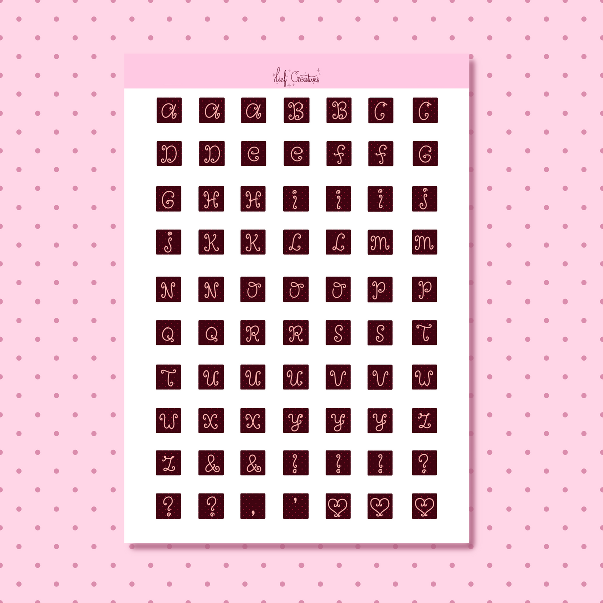 Maroon polkadot letter sticker sheet A5