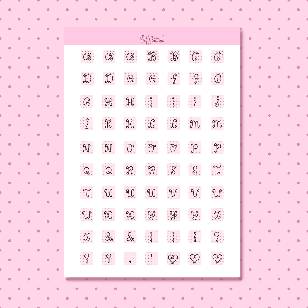 Pink polkadots letters sticker sheet A5