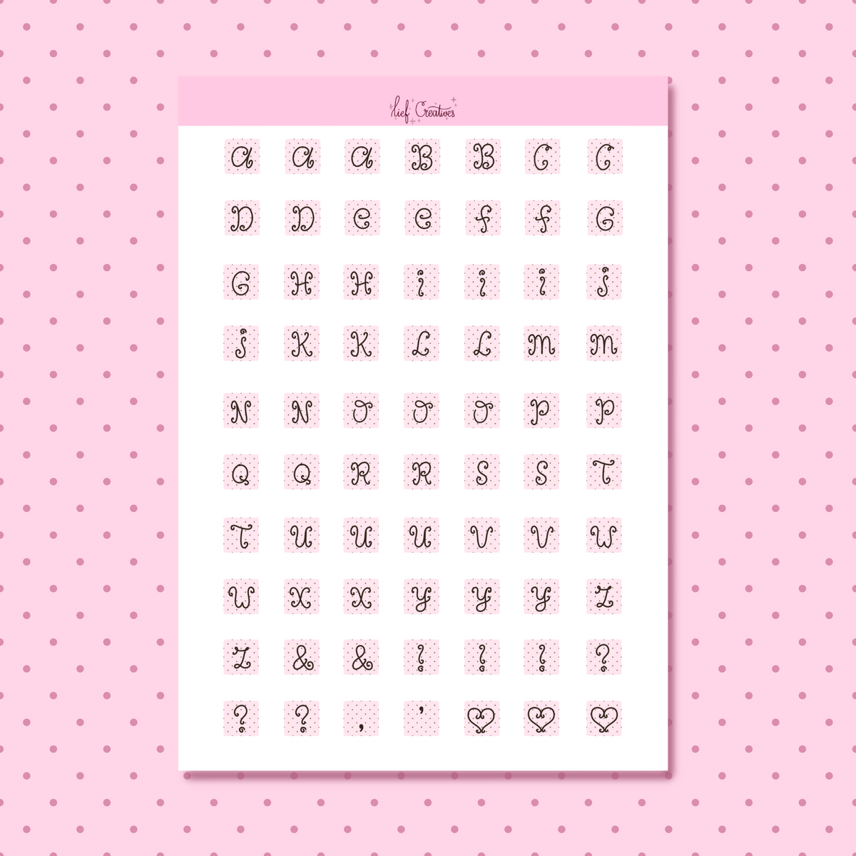 Pink polkadots letters sticker sheet A5