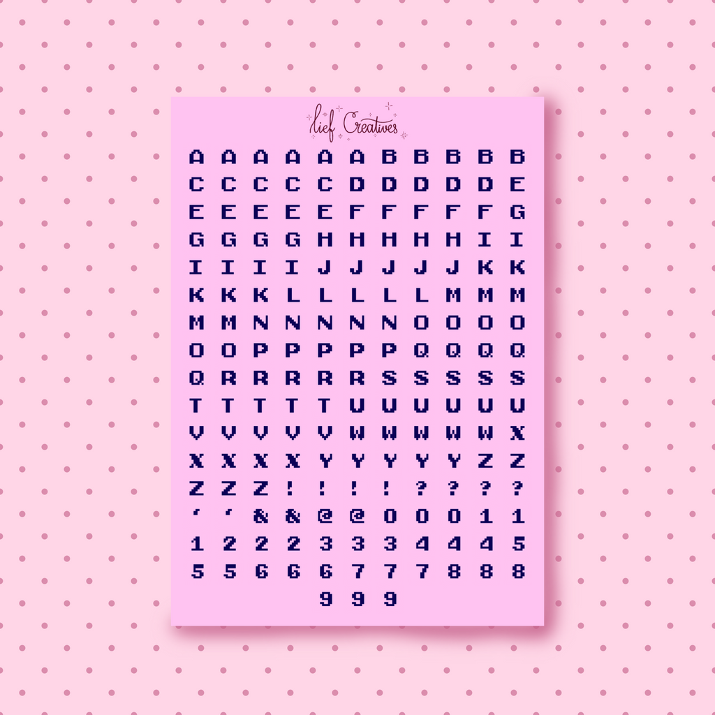 Pixel letter sticker sheet pink