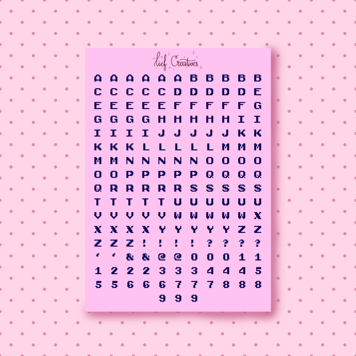 Pixel letter sticker sheet pink