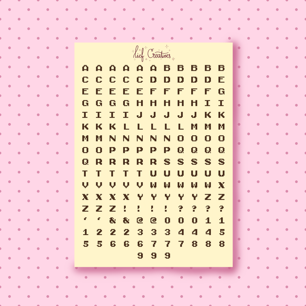 Pixel letter sticker sheet yellow