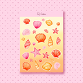 Seashell summer sticker sheet