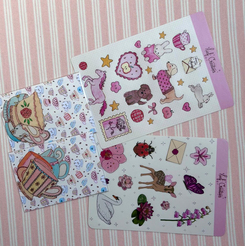 Whimsy watercolor sticker sheet A6