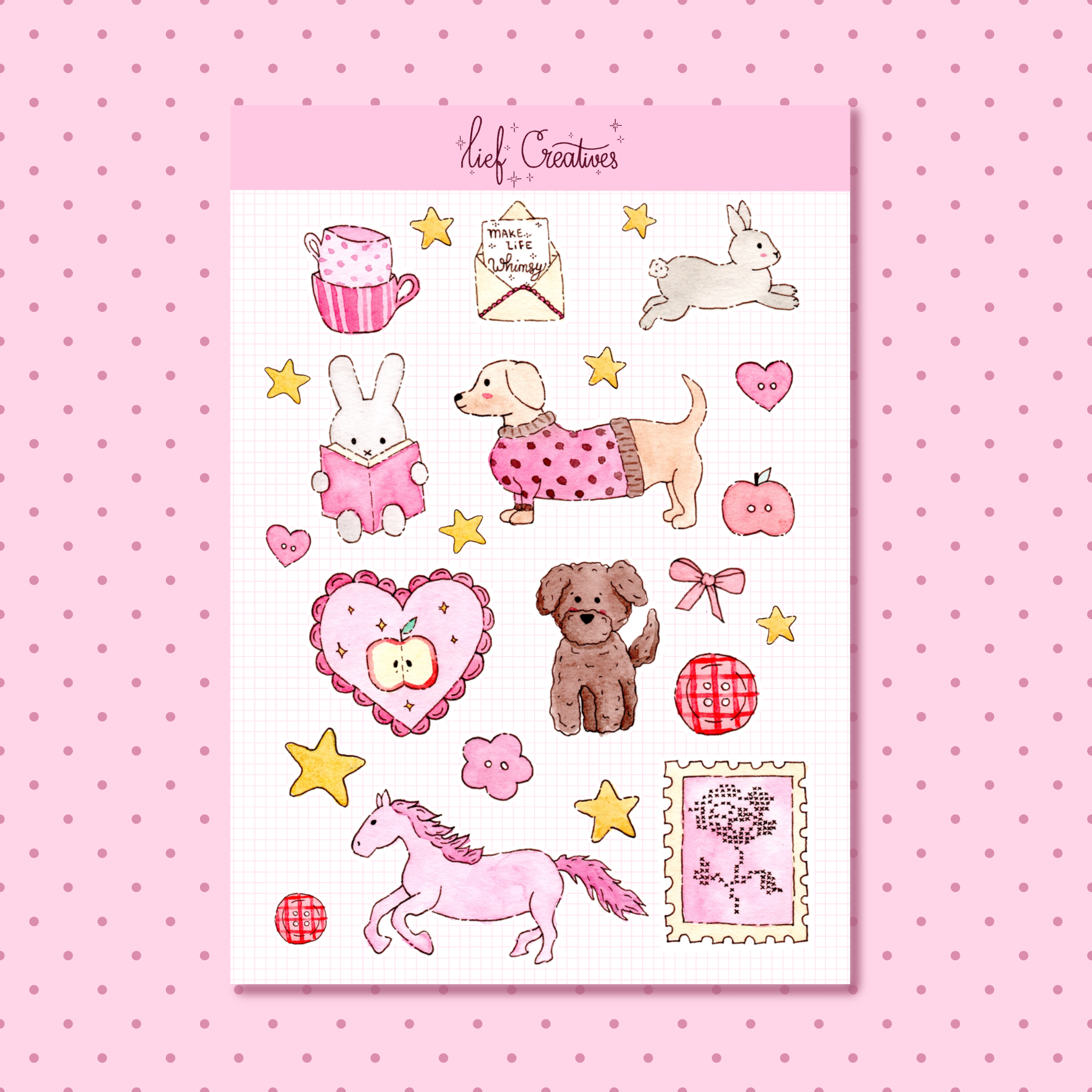 Whimsy watercolor sticker sheet A6