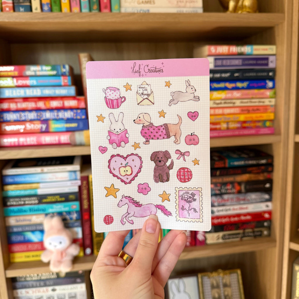 Whimsy watercolor sticker sheet A6